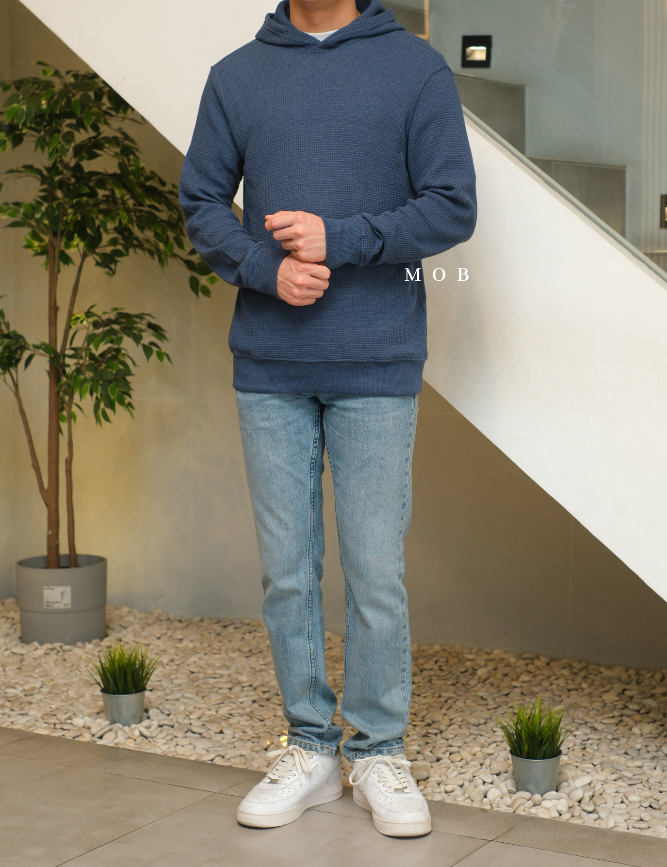 ONHOD08004 Waffle Pullover Hoodie Navy