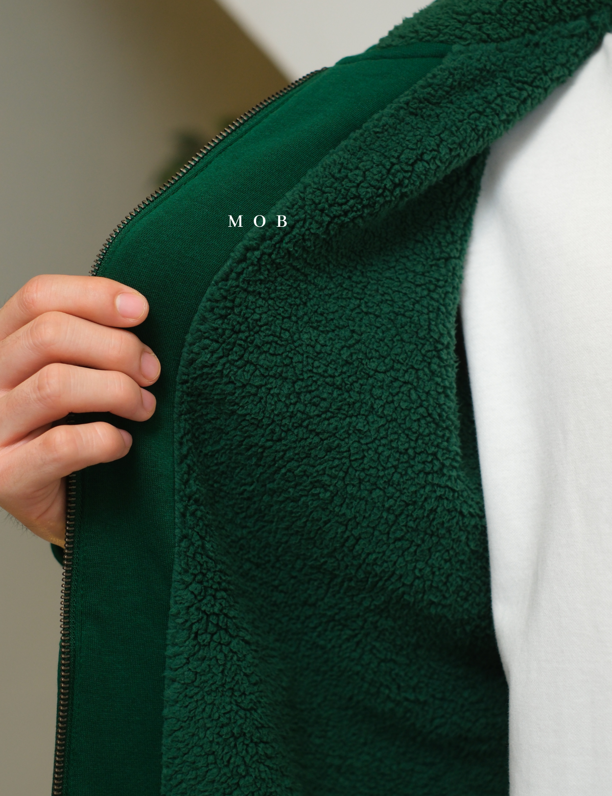 GPFZ03005 Relaxed Logo Sherpa Full Zip Hoodie Green
