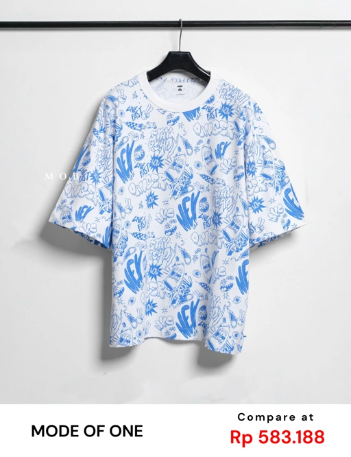 Image of MODSST01014 Relaxed Fullprint SS Tee White Blue