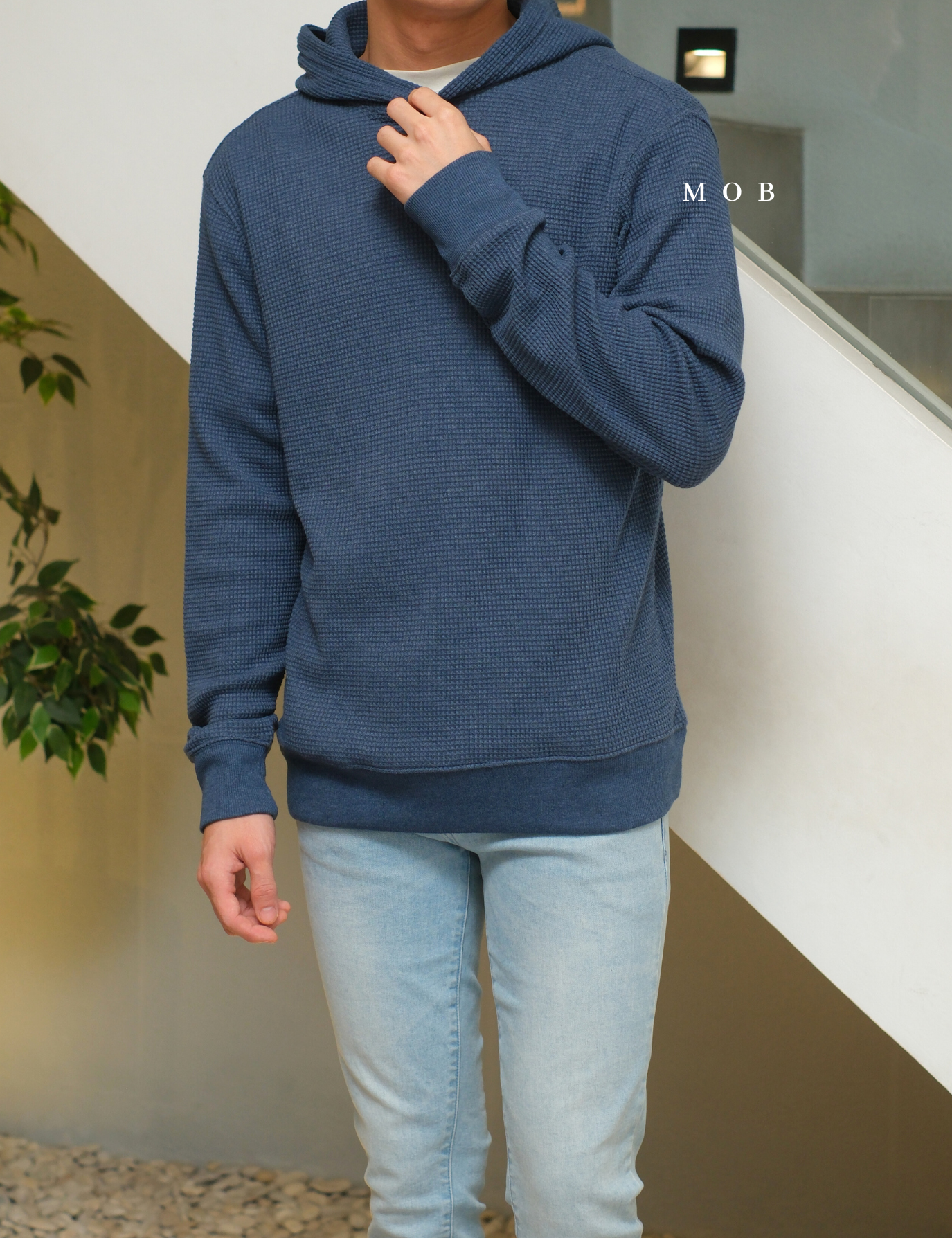 ONHOD08004 Waffle Pullover Hoodie Navy