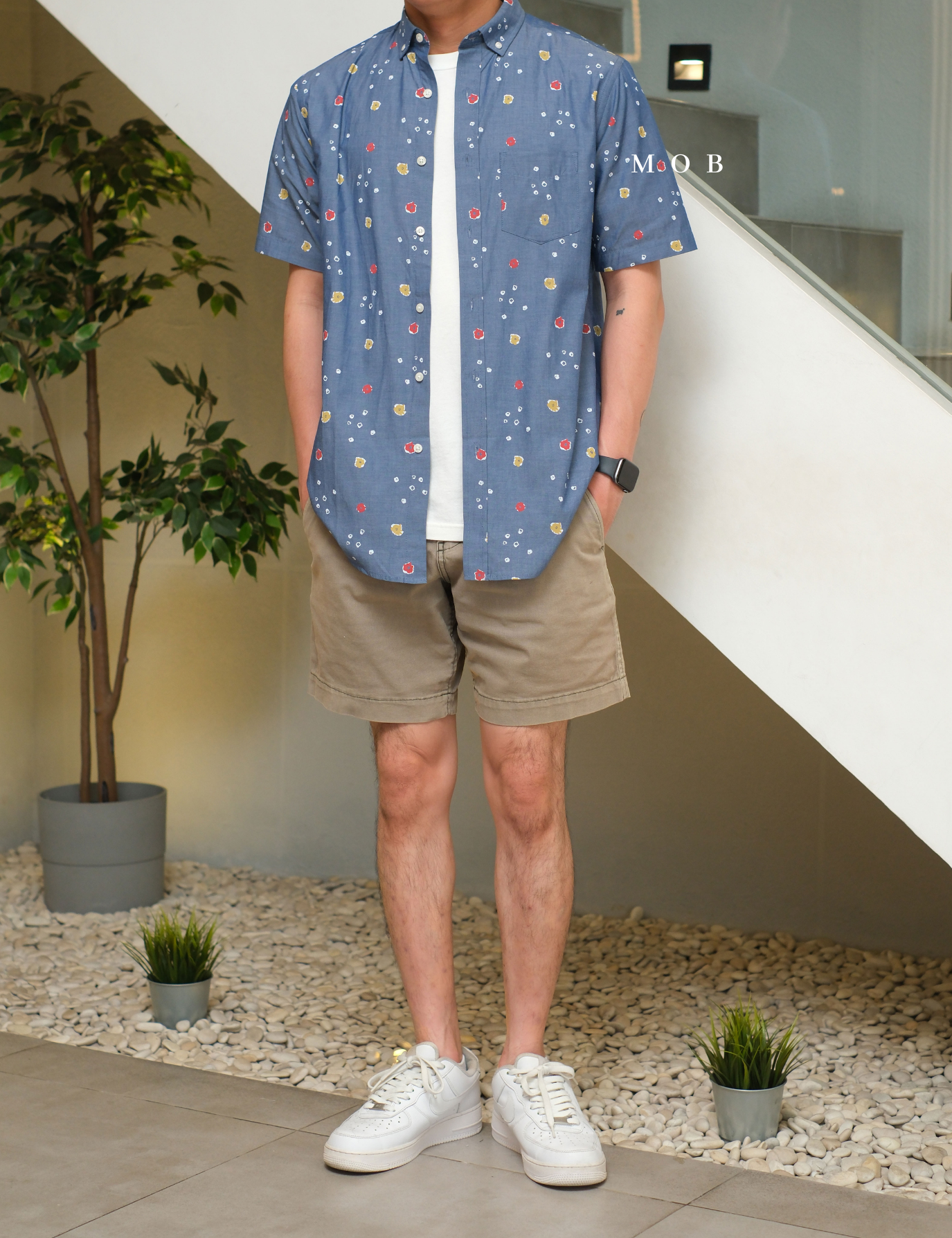 CLRSSS03011 Floral Pattern SS Shirt Denim Blue