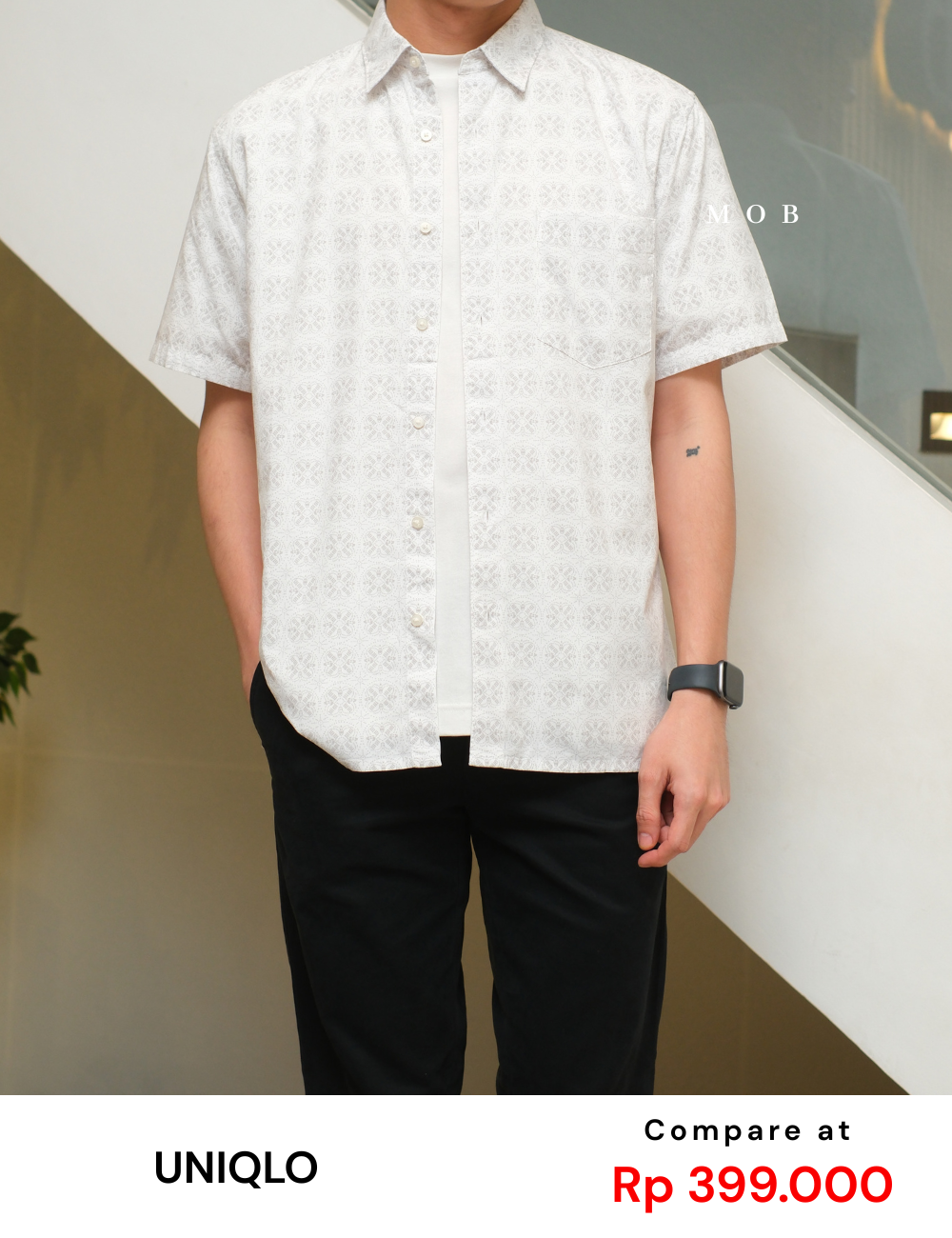 UNQSSS05004 Batik SS Shirt White Graphic Flower