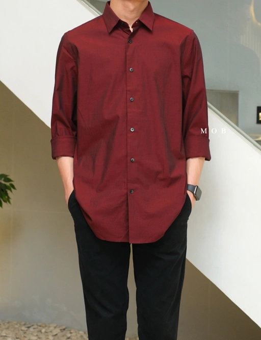 Image of EXLSS07001 FITTED Stretch 1MX LS Shirt Maroon