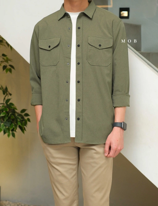 Image of ROALSS01001 Bless Up Mechanical Stretch LS Shirt Light Army