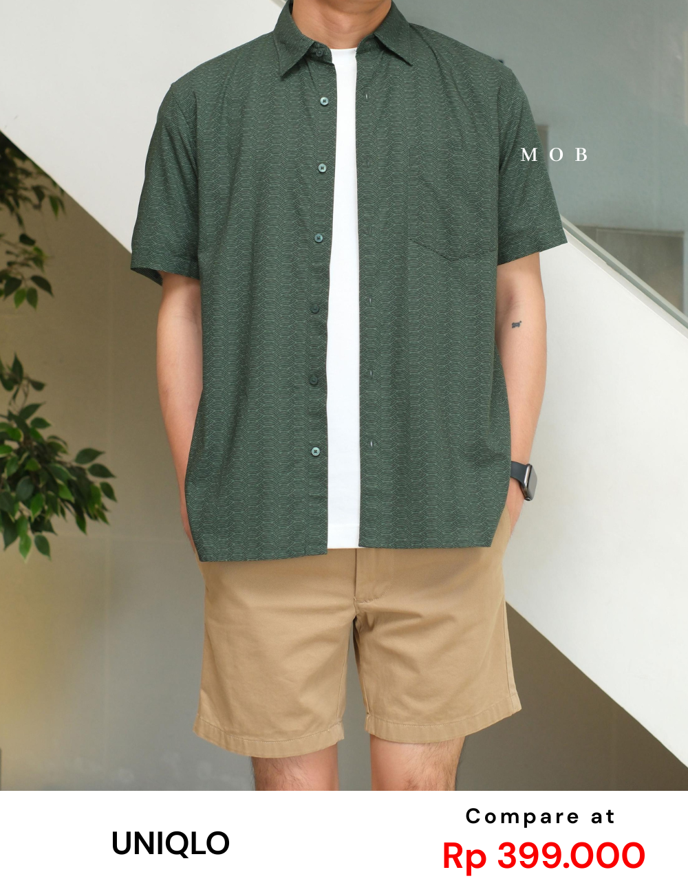 UNQSSS05005 Batik SS Shirt Olive Pattern