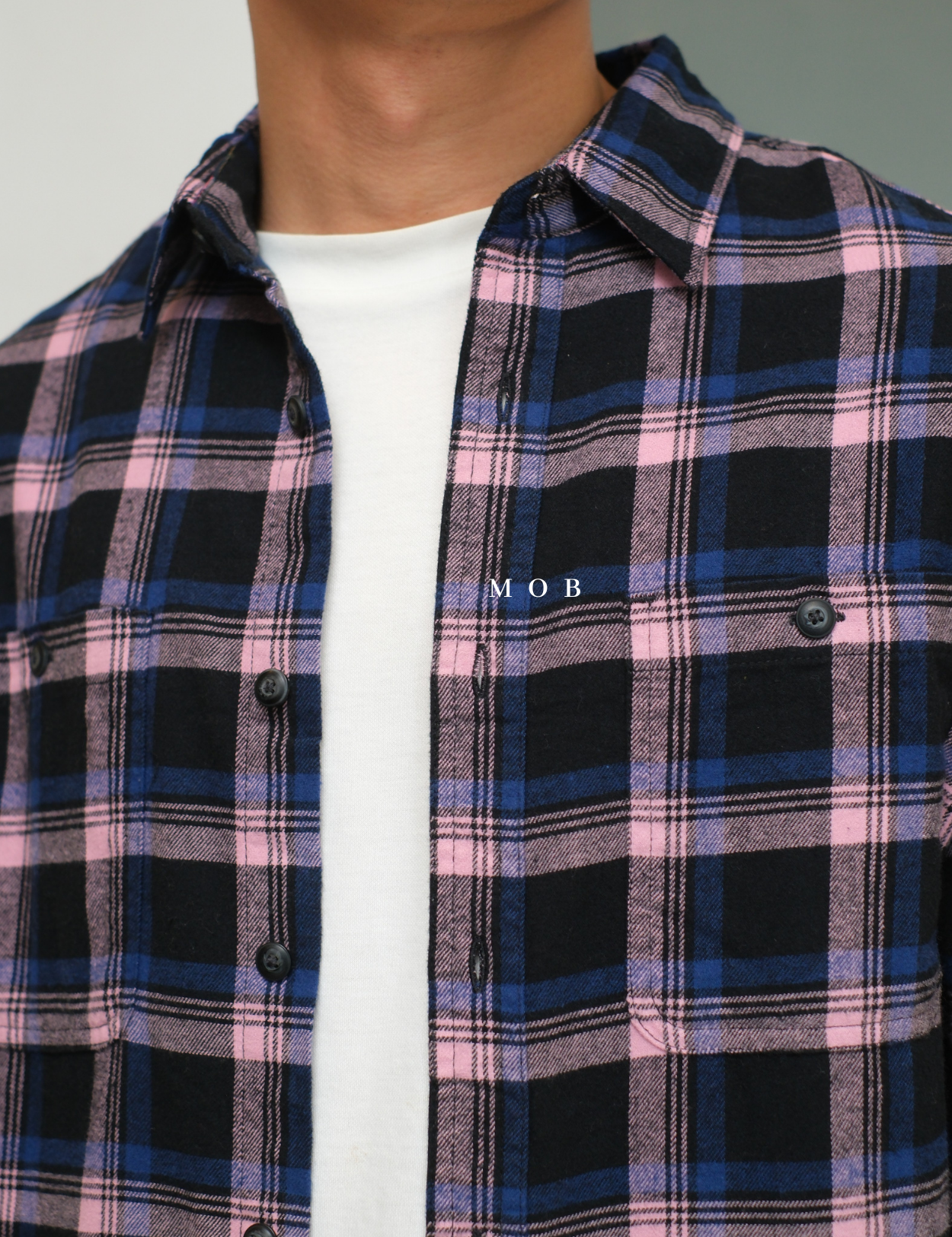 SNMLSS01002 Super Soft Flannel LS Shirt Navy Pink Plaid