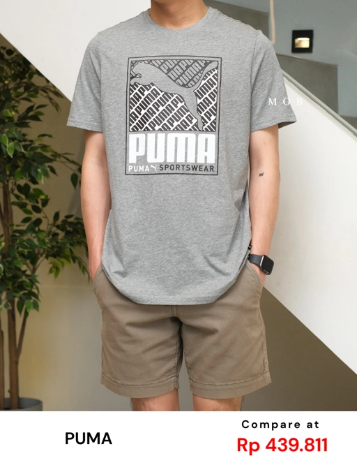 Image of PMSST09012B Jumping Cat Box Script Logo SS Tee Grey