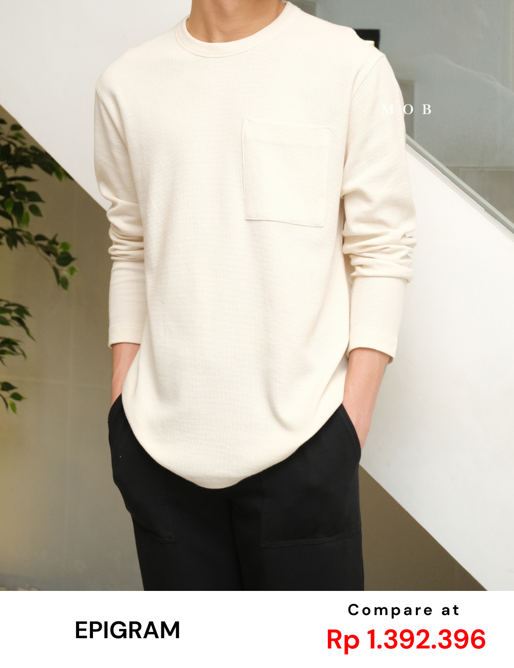 EGLST01002A Texture With Pocket  LS Tee Light Beige 