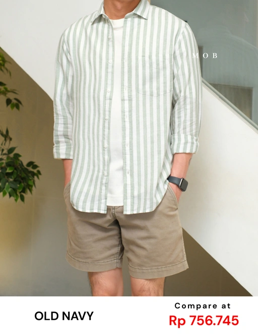 Image of ONLSS04001A Everyday Linen LS Shirt Green White Stripe
