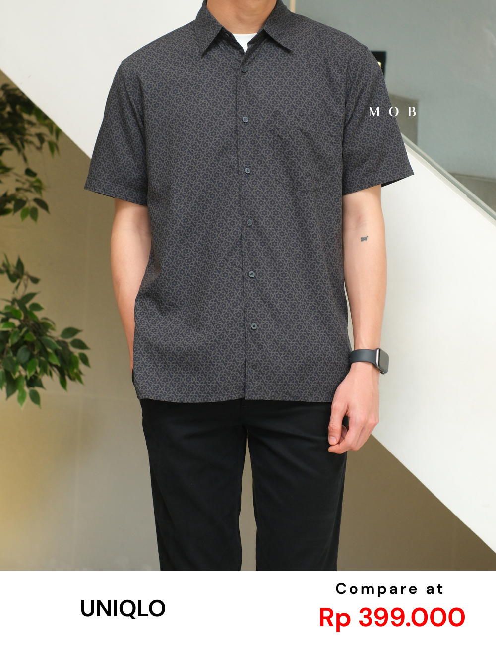 UNQSSS05006 Batik SS Shirt Dark Grey Floral Pattern