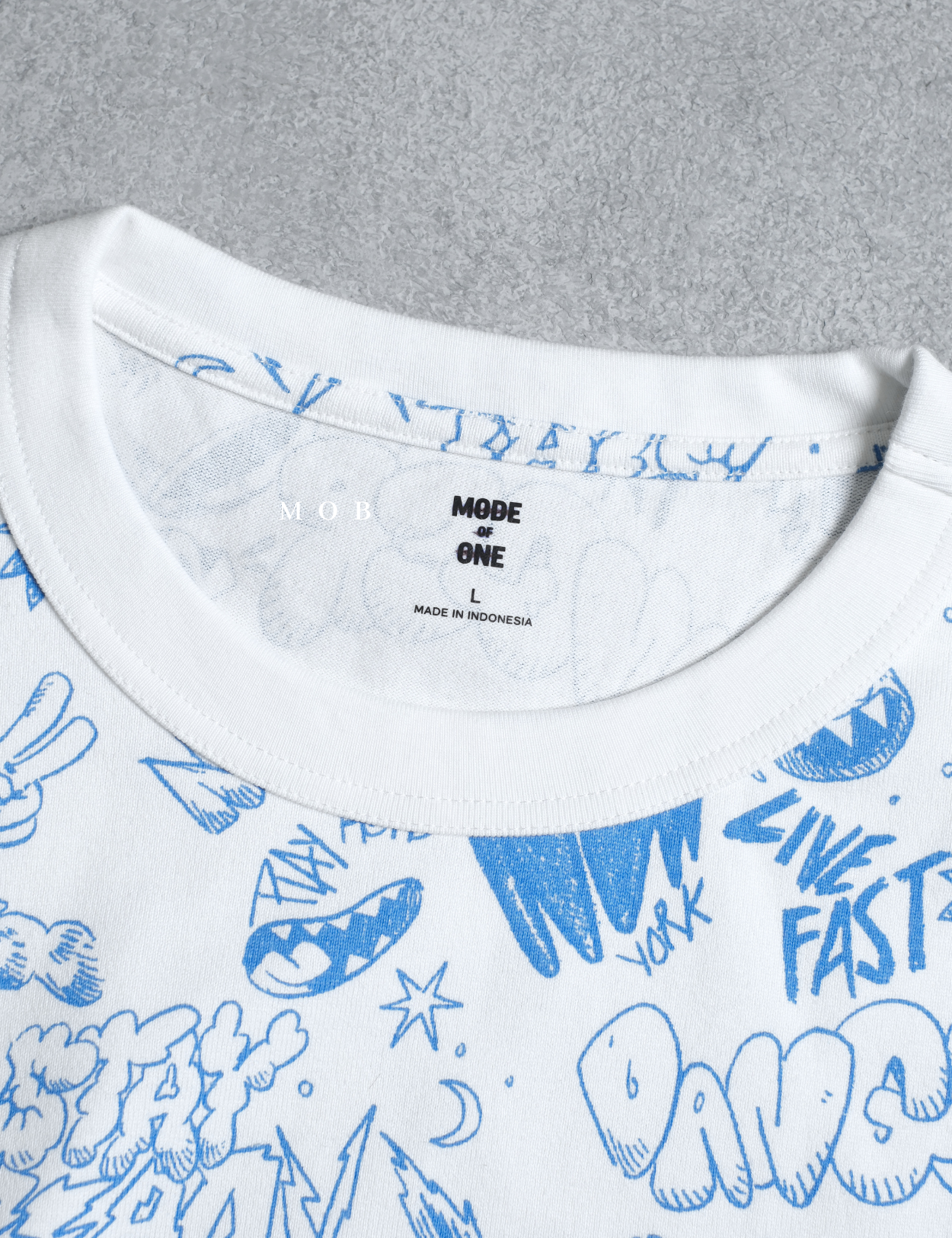 MODSST01014 Relaxed Fullprint SS Tee White Blue