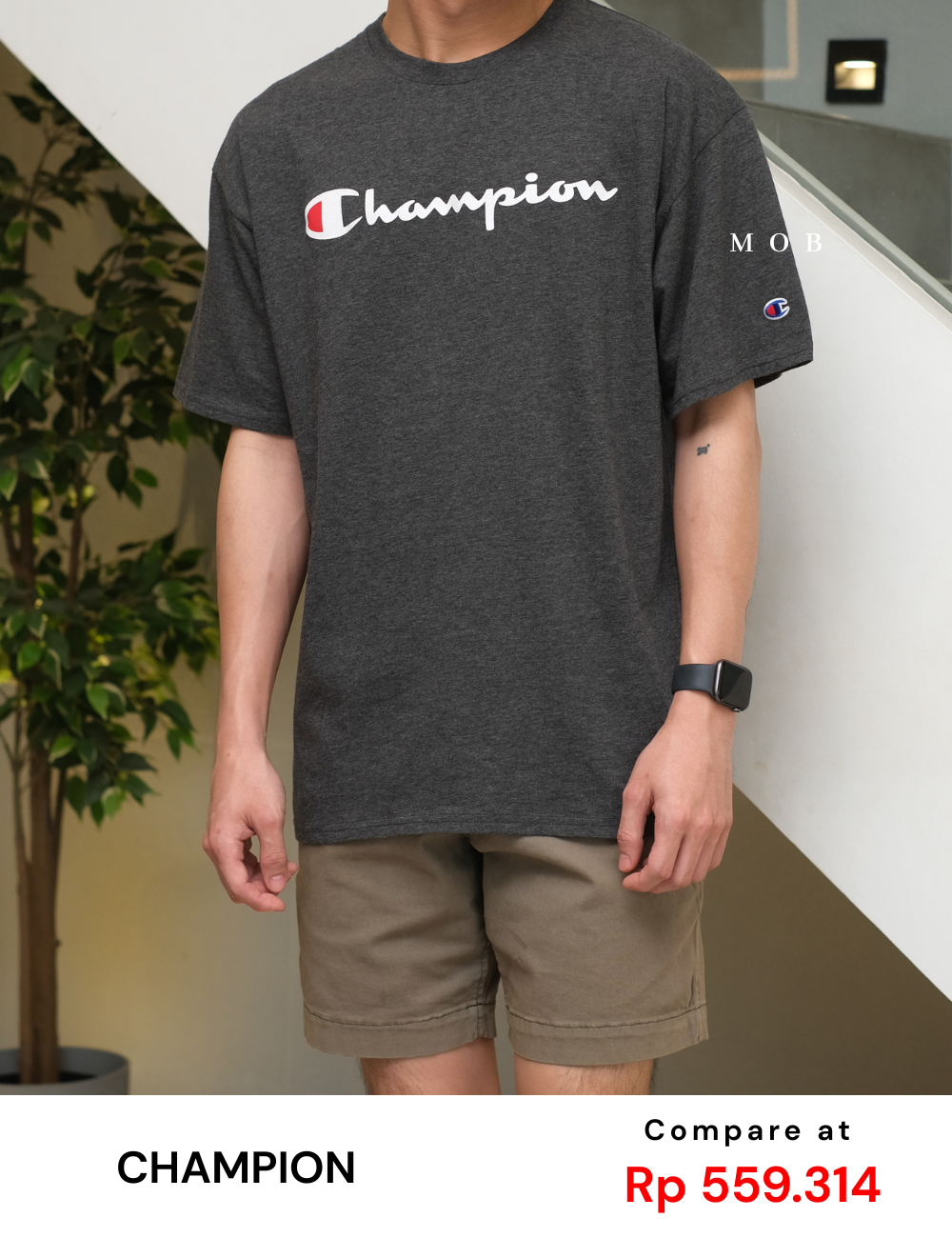 CHMPSST2002D Classic Script Logo SS Tee Asphalt Grey