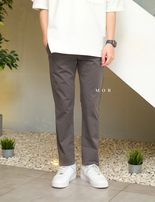 Image of EXPT1805 Slim Garment Dyed Stretch Pants Dark Grey