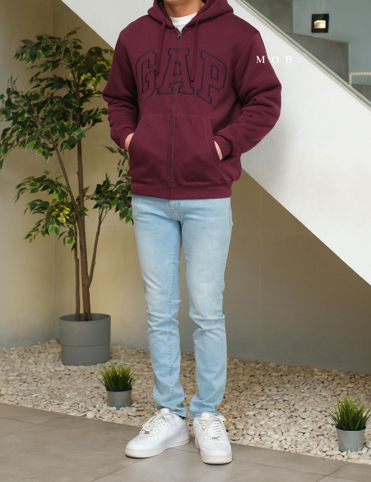 GPFZ03006 Relaxed Logo Sherpa Full Zip Hoodie Maroon