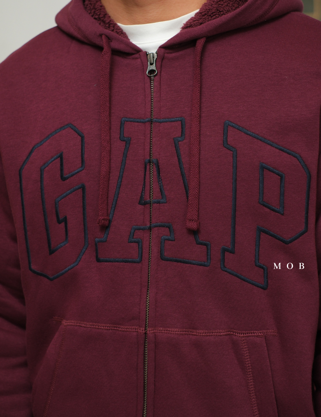 GPFZ03006 Relaxed Logo Sherpa Full Zip Hoodie Maroon