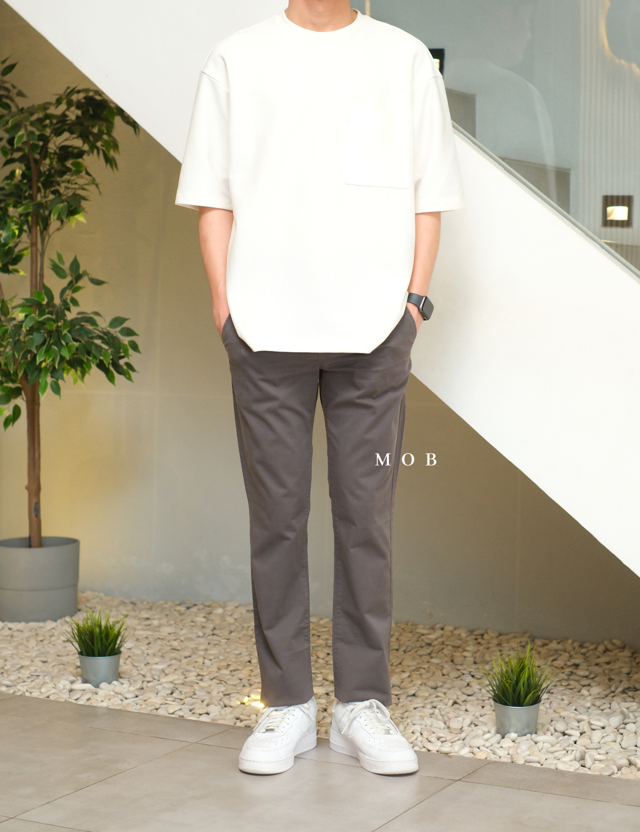 EXPT1805 Slim Garment Dyed Stretch Pants Dark Grey