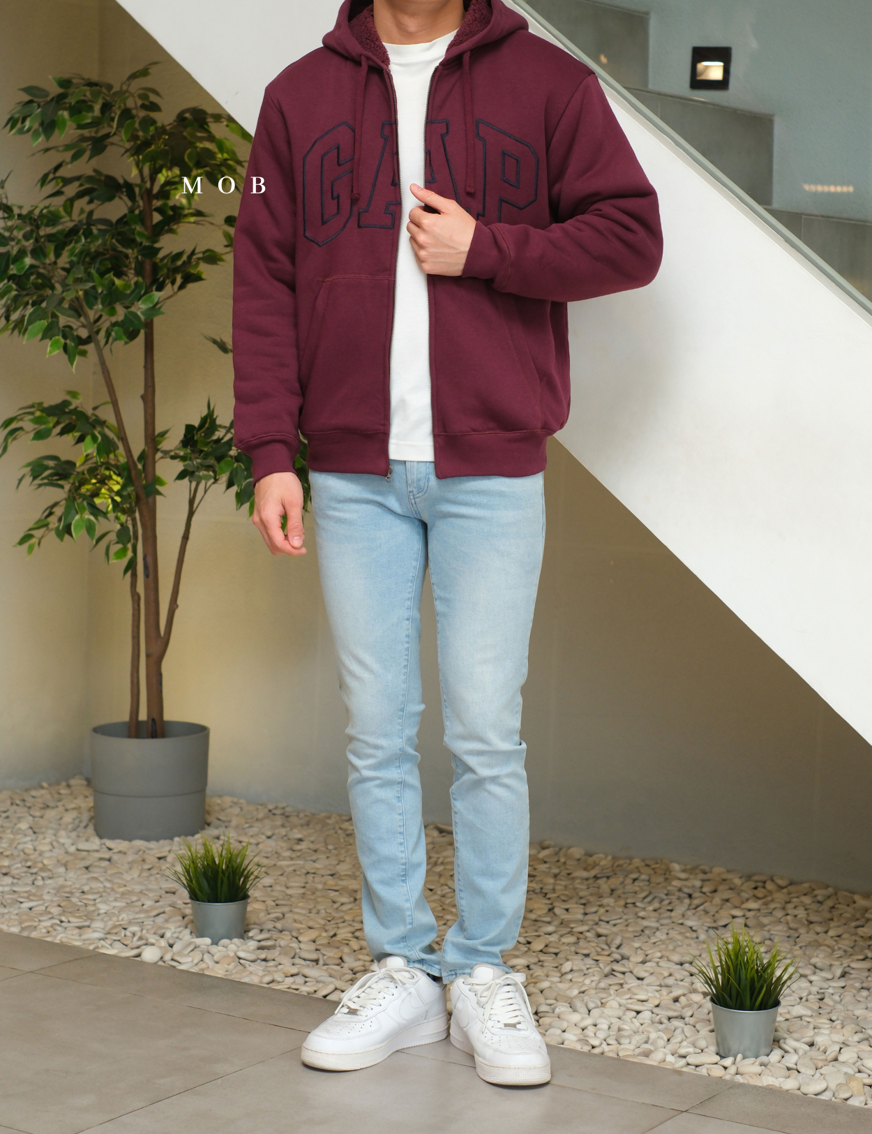 GPFZ03006 Relaxed Logo Sherpa Full Zip Hoodie Maroon