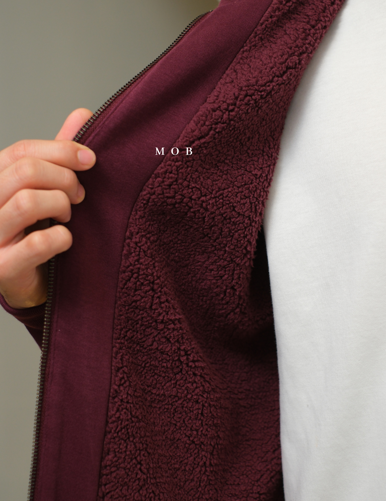 GPFZ03006 Relaxed Logo Sherpa Full Zip Hoodie Maroon