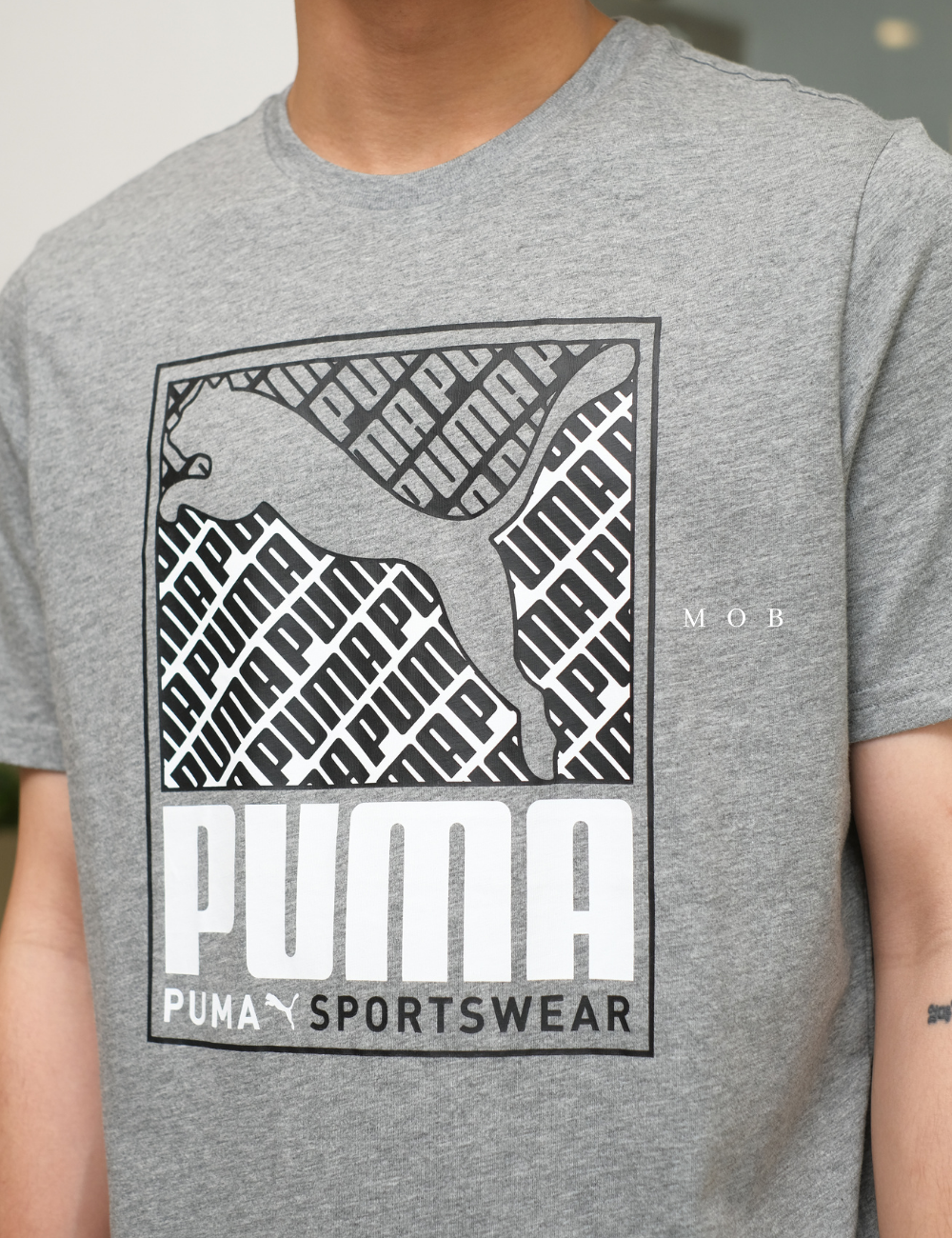 PMSST09012B Jumping Cat Box Script Logo SS Tee Grey