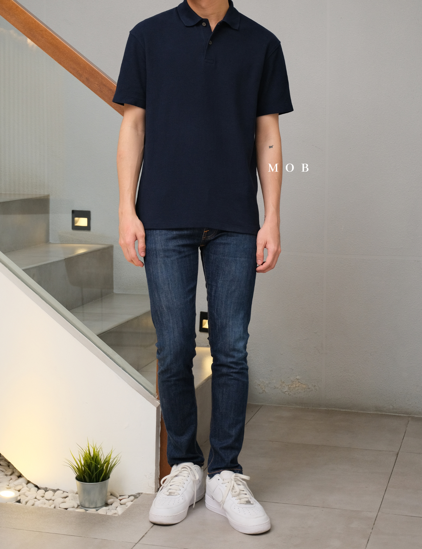 UNQPS01001 Waffle Polo Shirt Navy