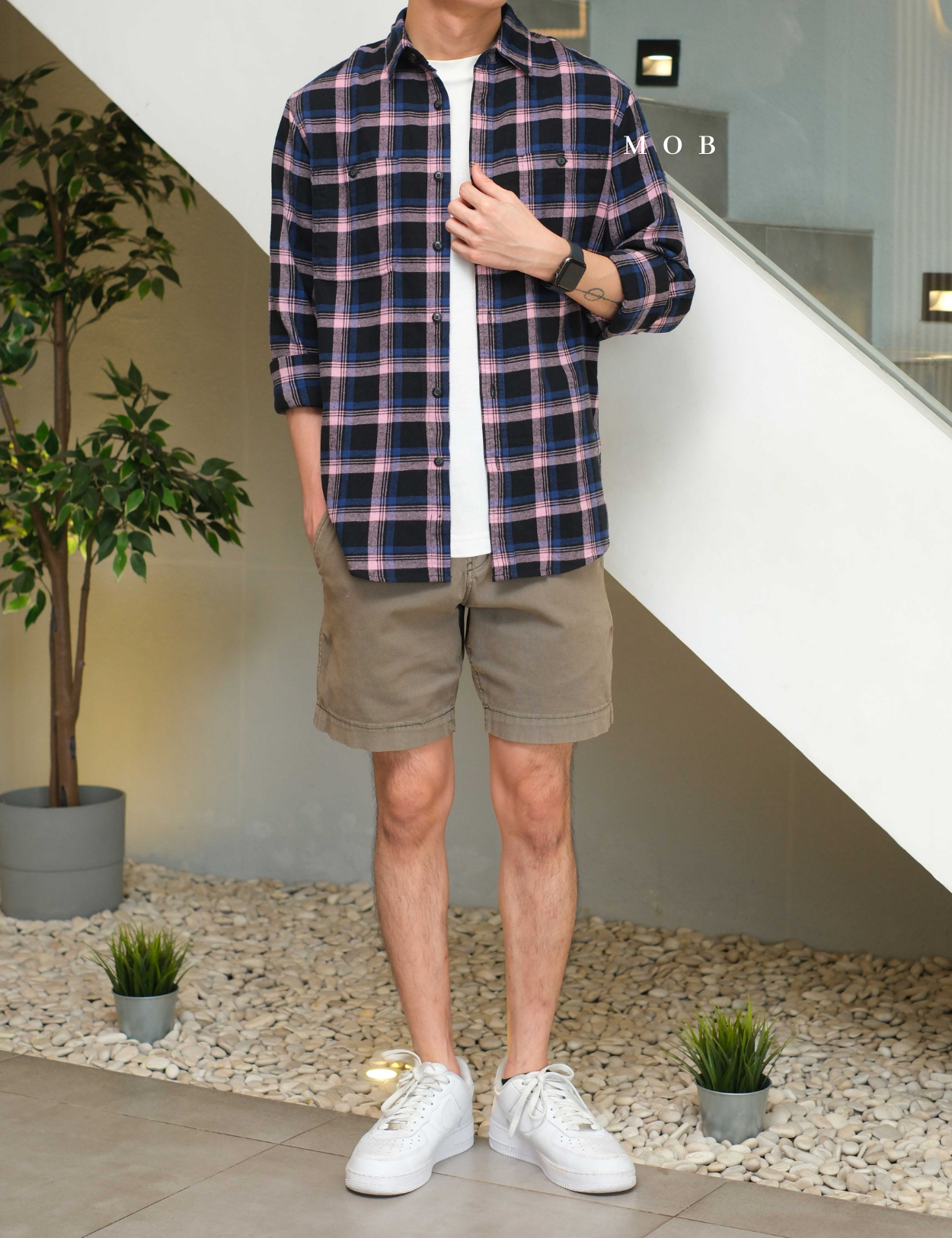 SNMLSS01002 Super Soft Flannel LS Shirt Navy Pink Plaid