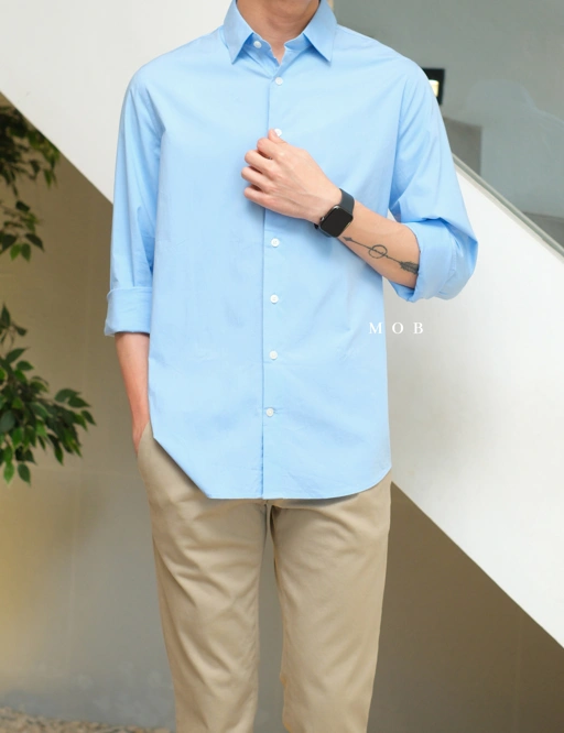 Image of EXLSS07004 FITTED Stretch 1MX LS Shirt Light Blue