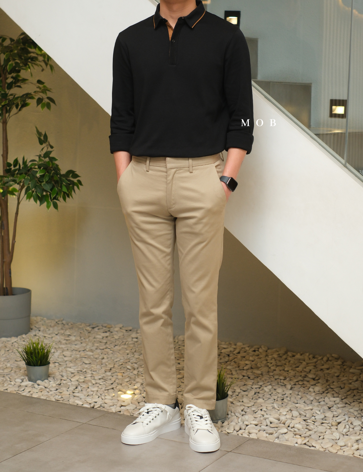 ARK01LSP019 Gentle Polo LS Shirt Obsidian Black