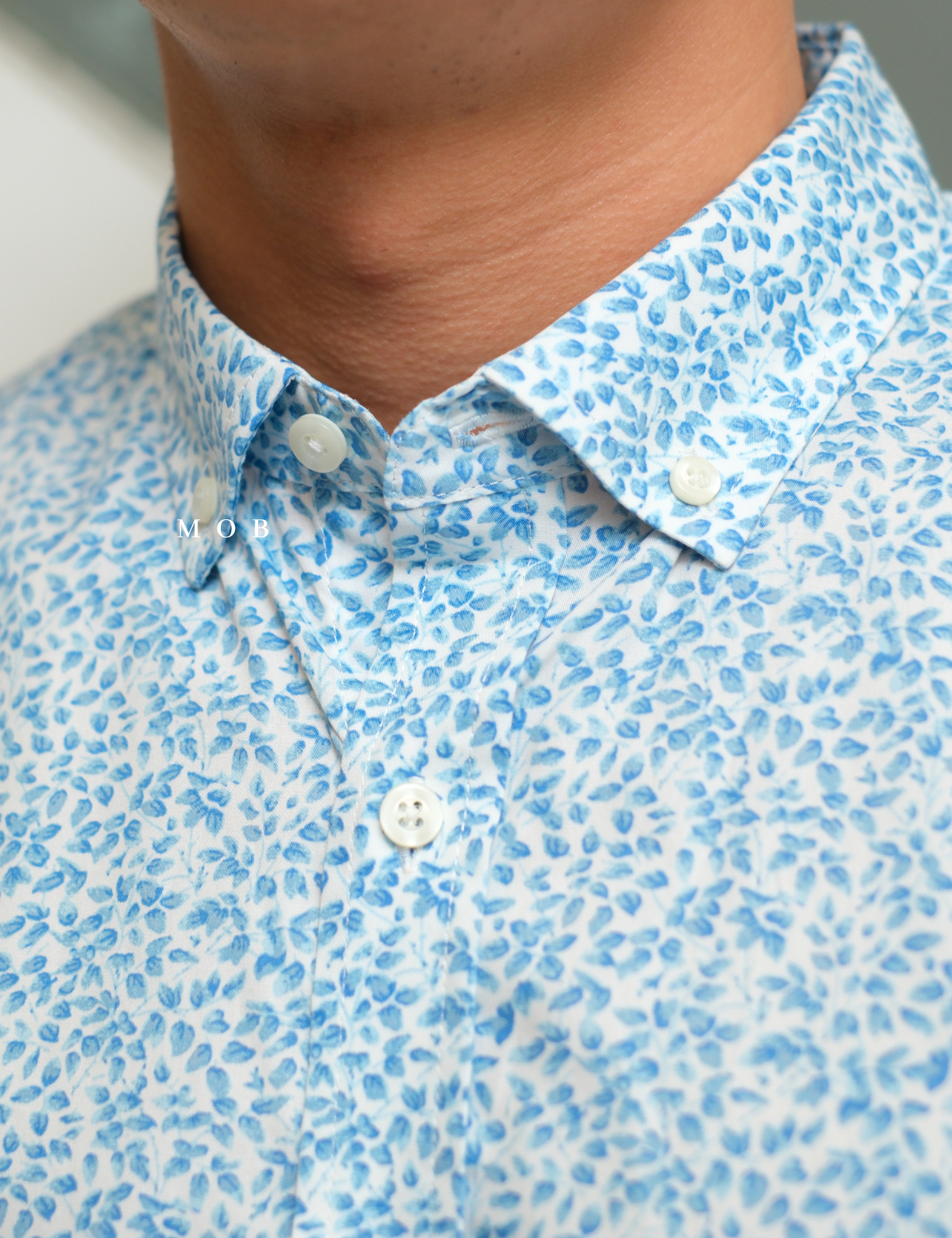 CLRSSS03025 Leaf Pattern SS Shirt Blue White
