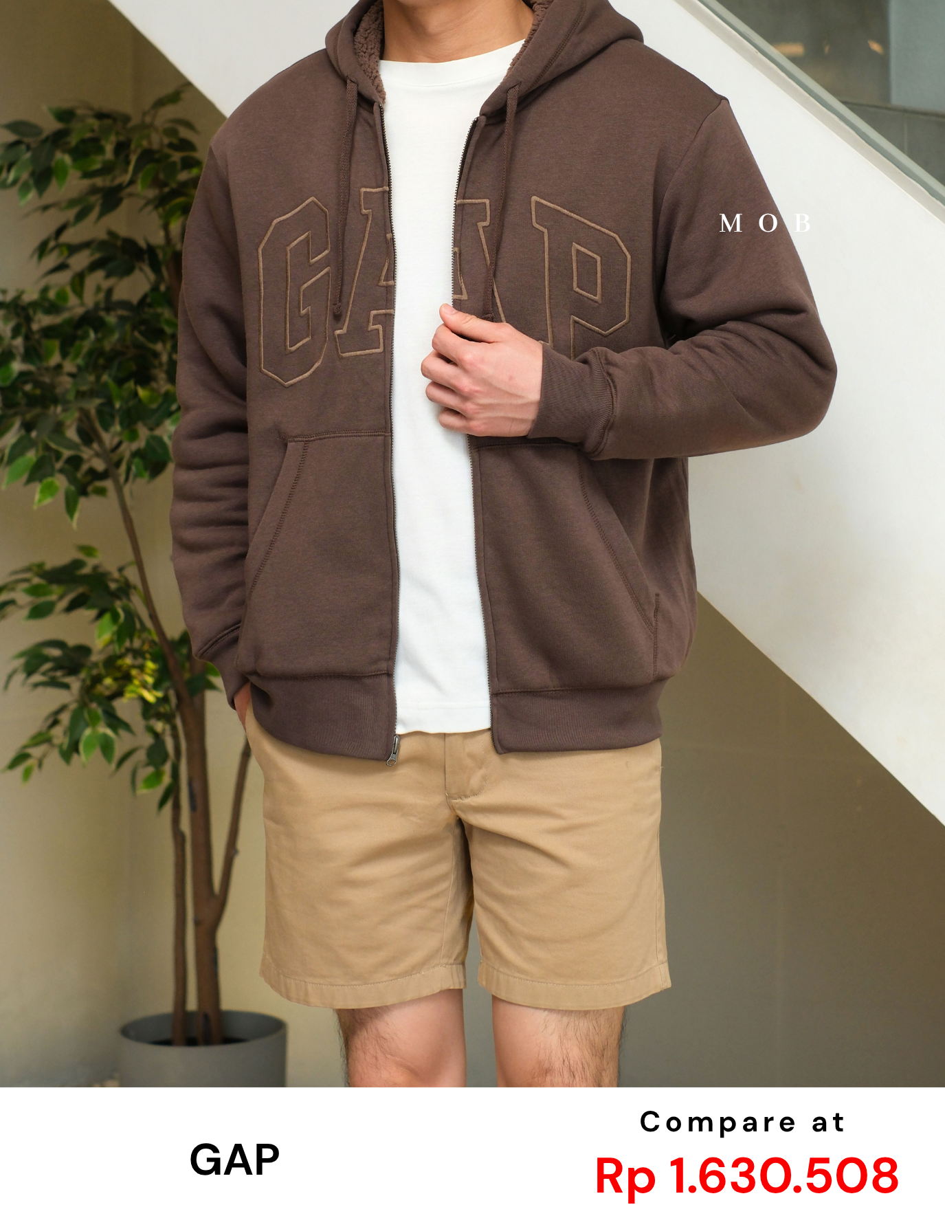 GPFZ03003 Relaxed Logo Sherpa Full Zip Hoodie Brown