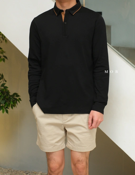 Image of ARKPLS01001 Gentle Polo LS Shirt Obsidian Black
