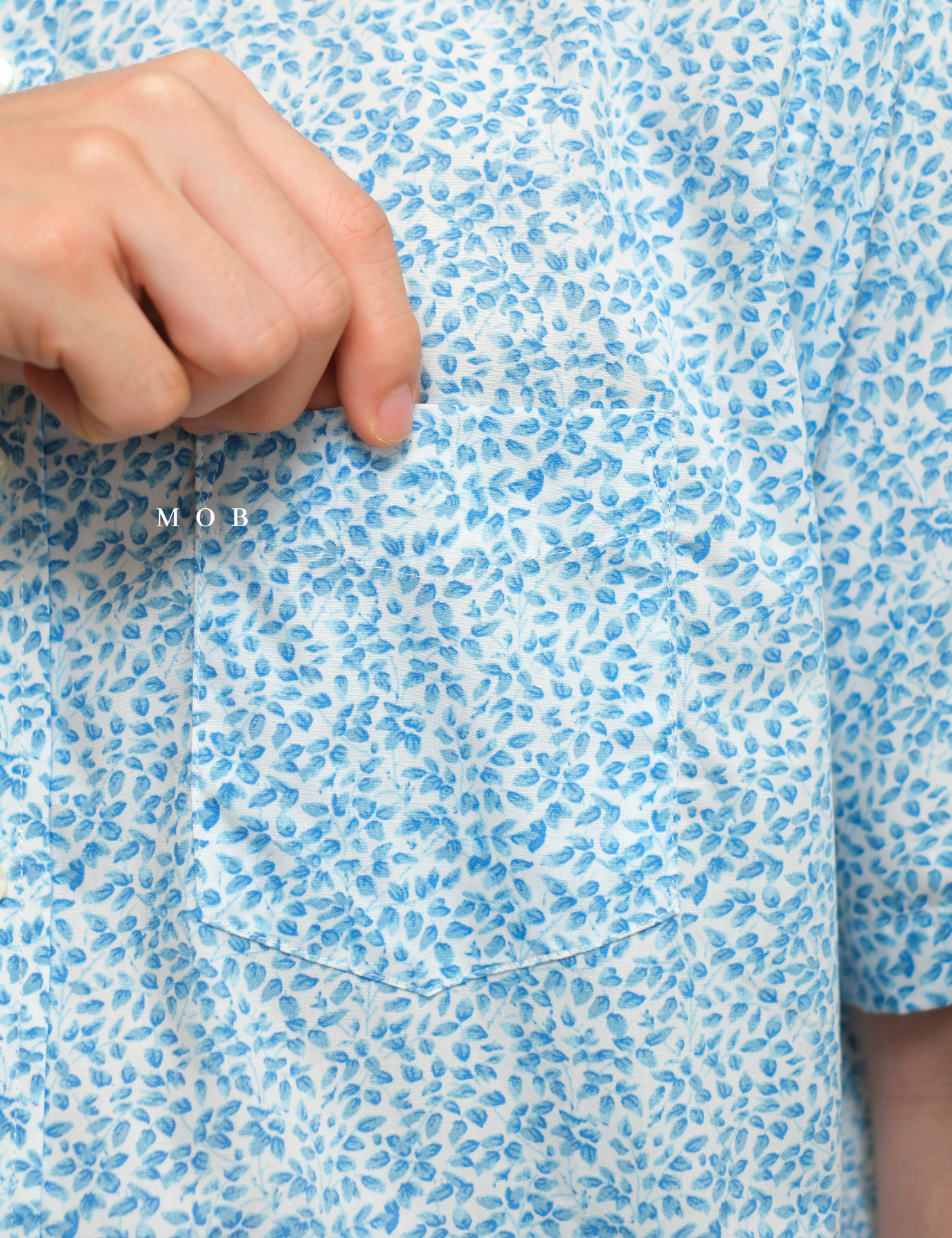 CLRSSS03025 Leaf Pattern SS Shirt Blue White