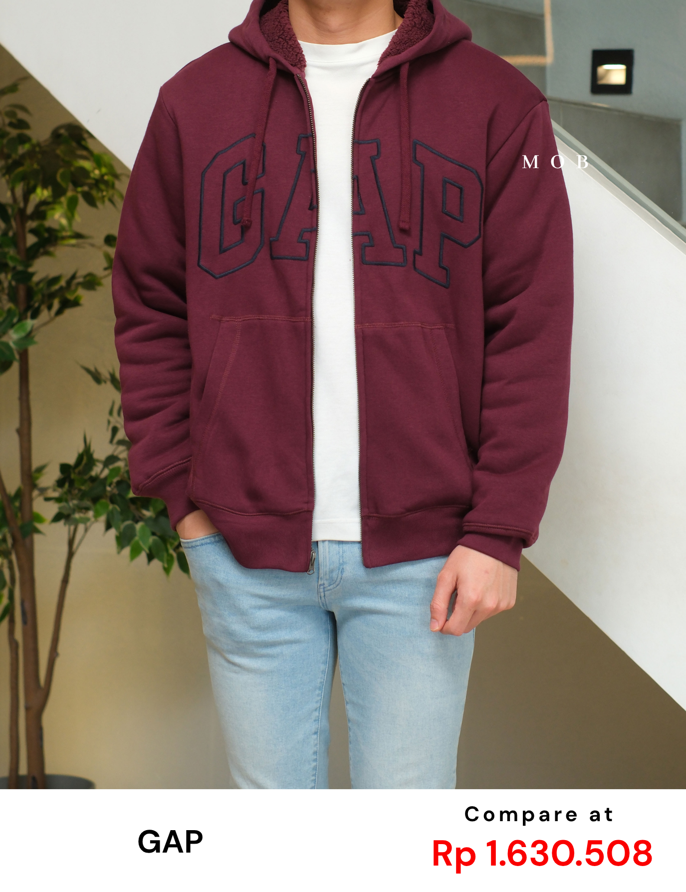 GPFZ03006 Relaxed Logo Sherpa Full Zip Hoodie Maroon