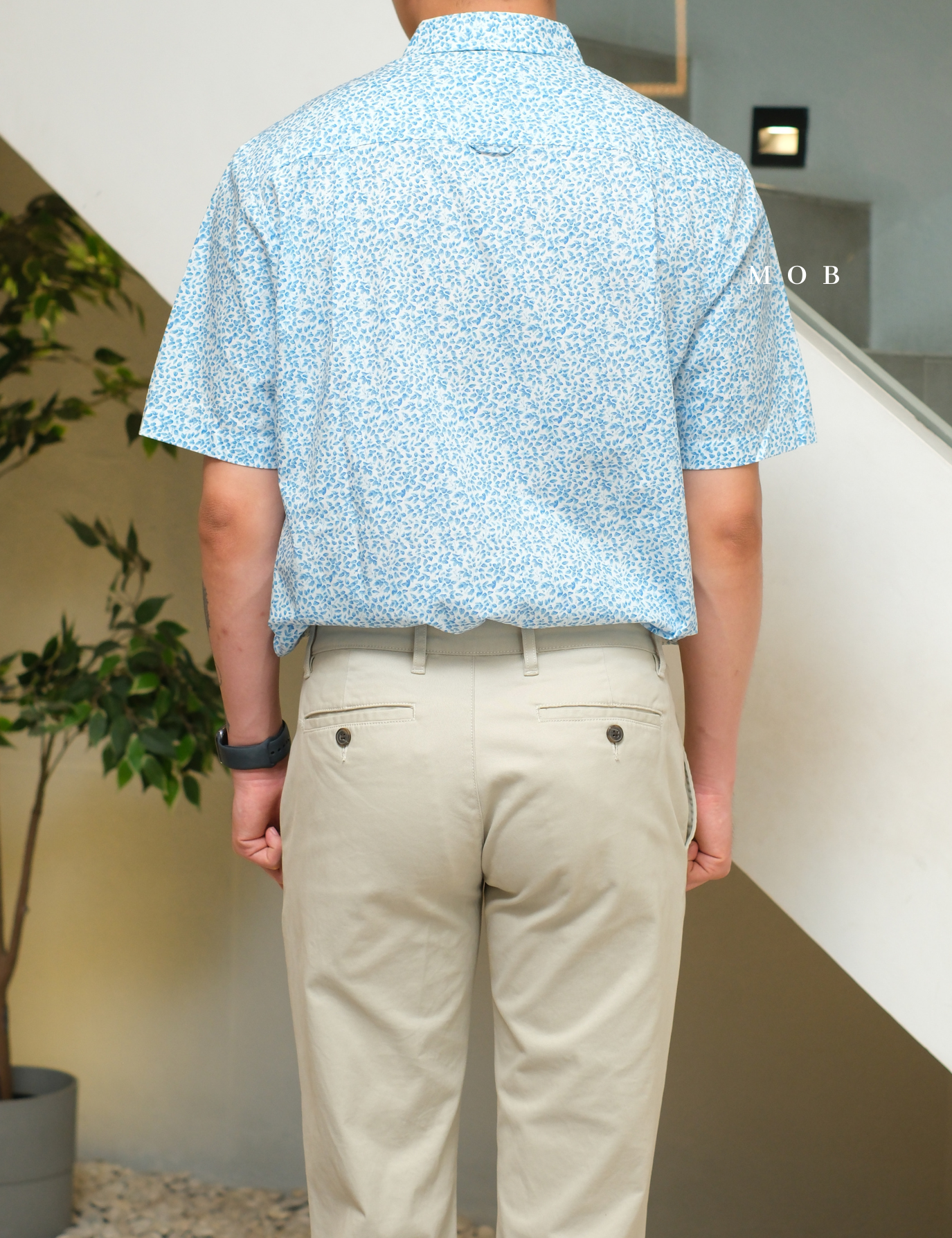 CLRSSS03025 Leaf Pattern SS Shirt Blue White