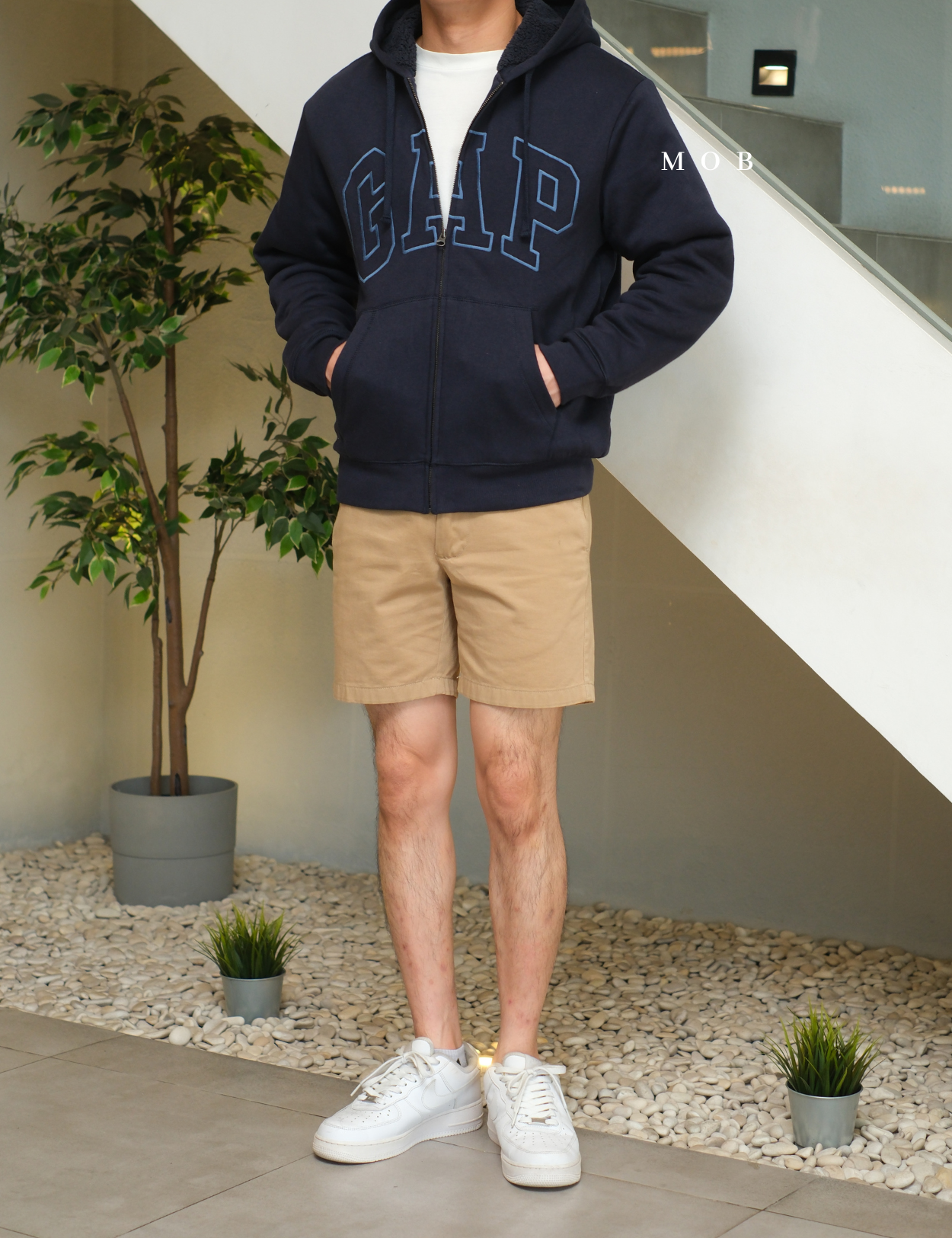 GPFZ03007 Relaxed Logo Sherpa Full Zip Hoodie Navy