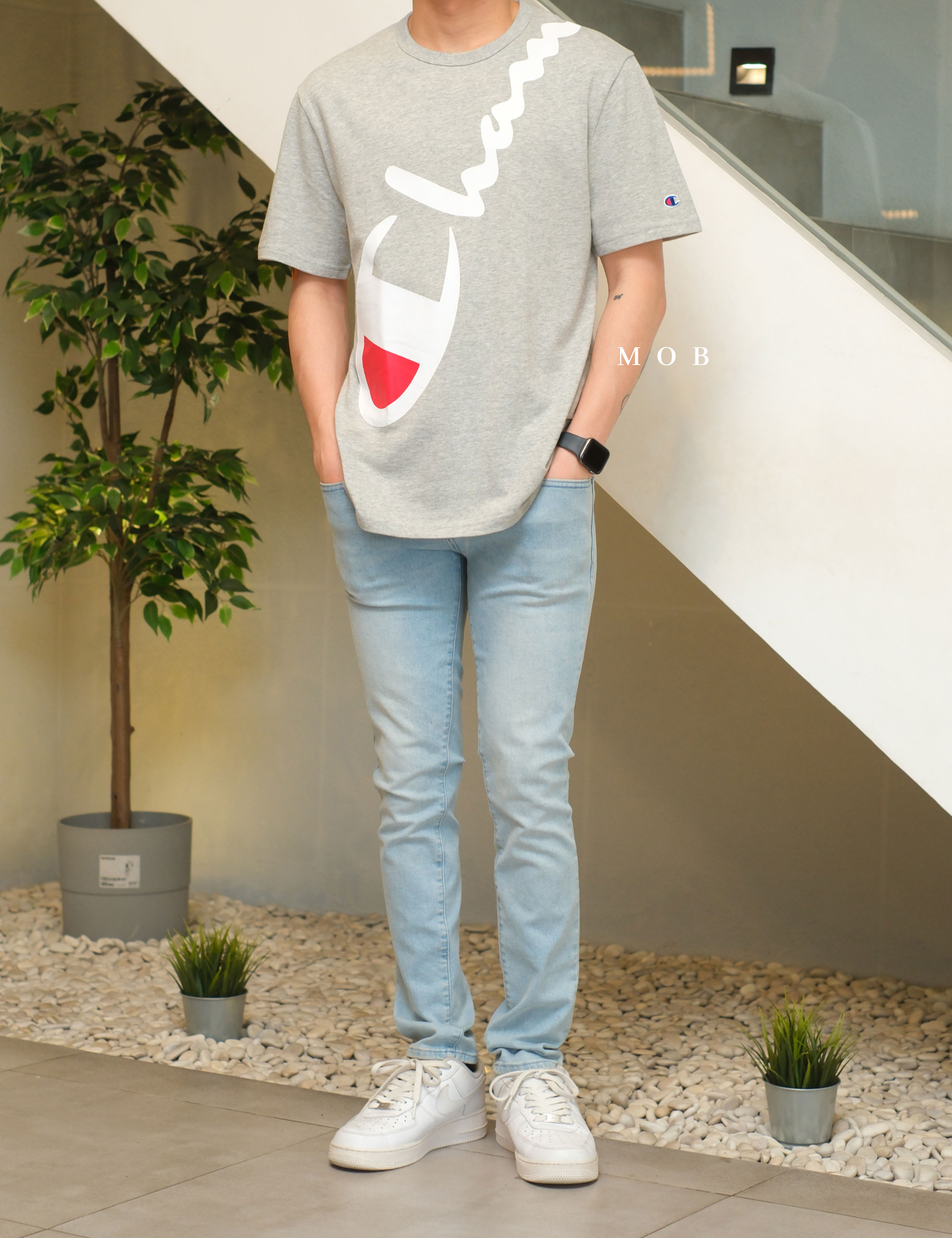 CHMPSST1402A Heritage Tee Wraparound Logo Grey