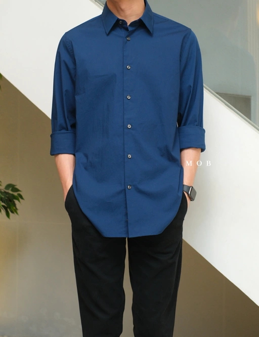 Image of EXLSS07005B FITTED Stretch 1MX LS Shirt Dark Blue