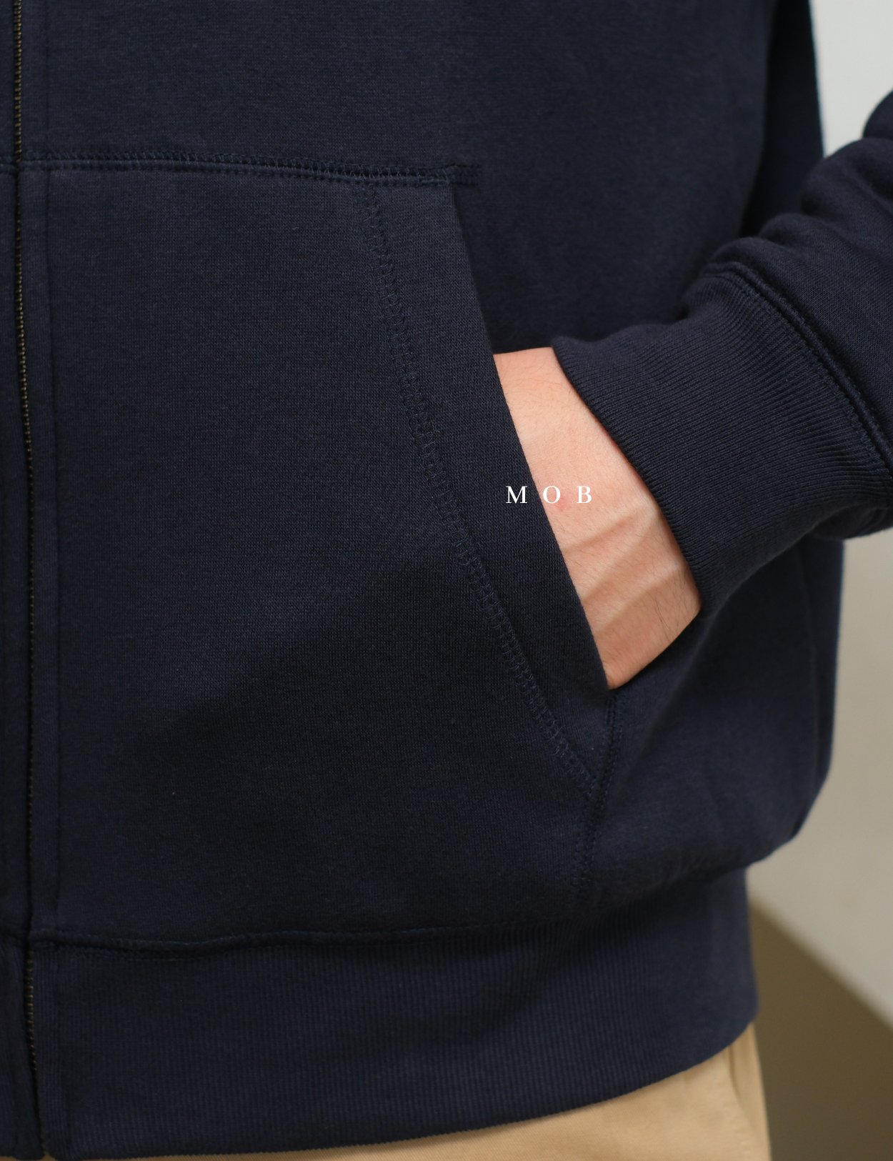 GPFZ03007 Relaxed Logo Sherpa Full Zip Hoodie Navy