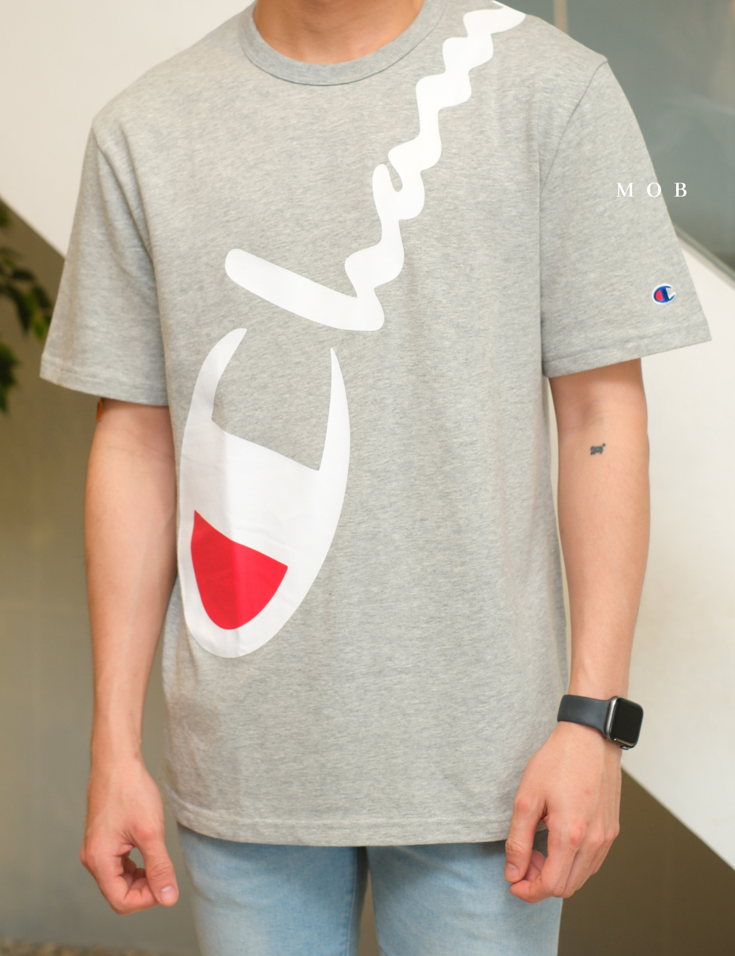 CHMPSST1402A Heritage Tee Wraparound Logo Grey