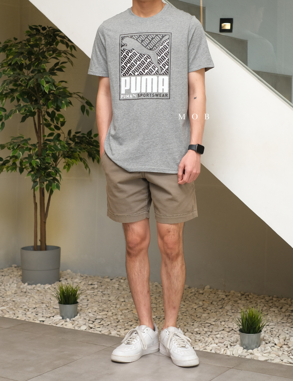 PMSST09012B Jumping Cat Box Script Logo SS Tee Grey