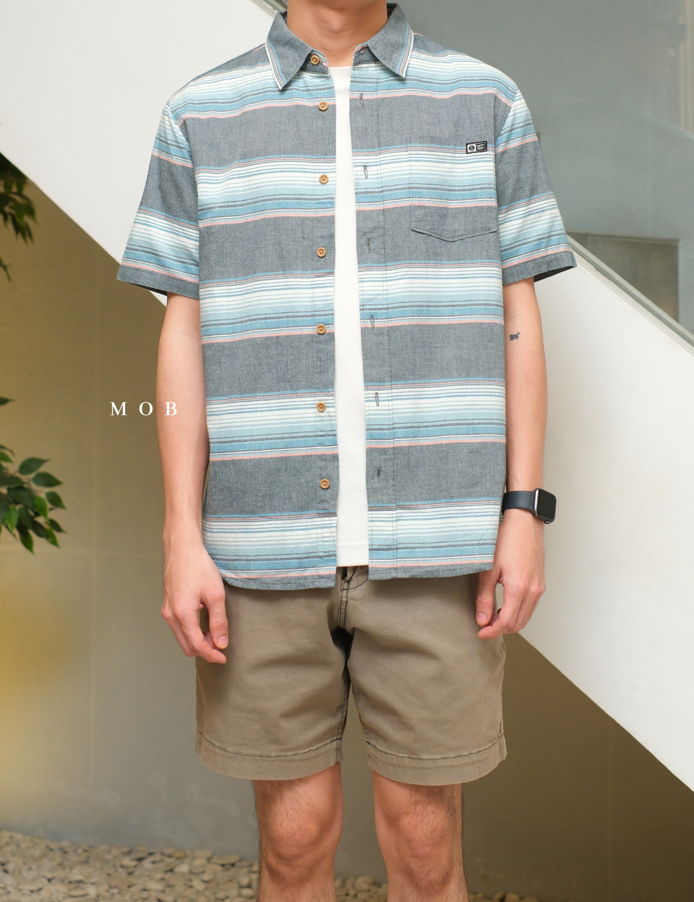 STCSSS01003A Mainland Woven SS Shirt Grey Tosca Stripe