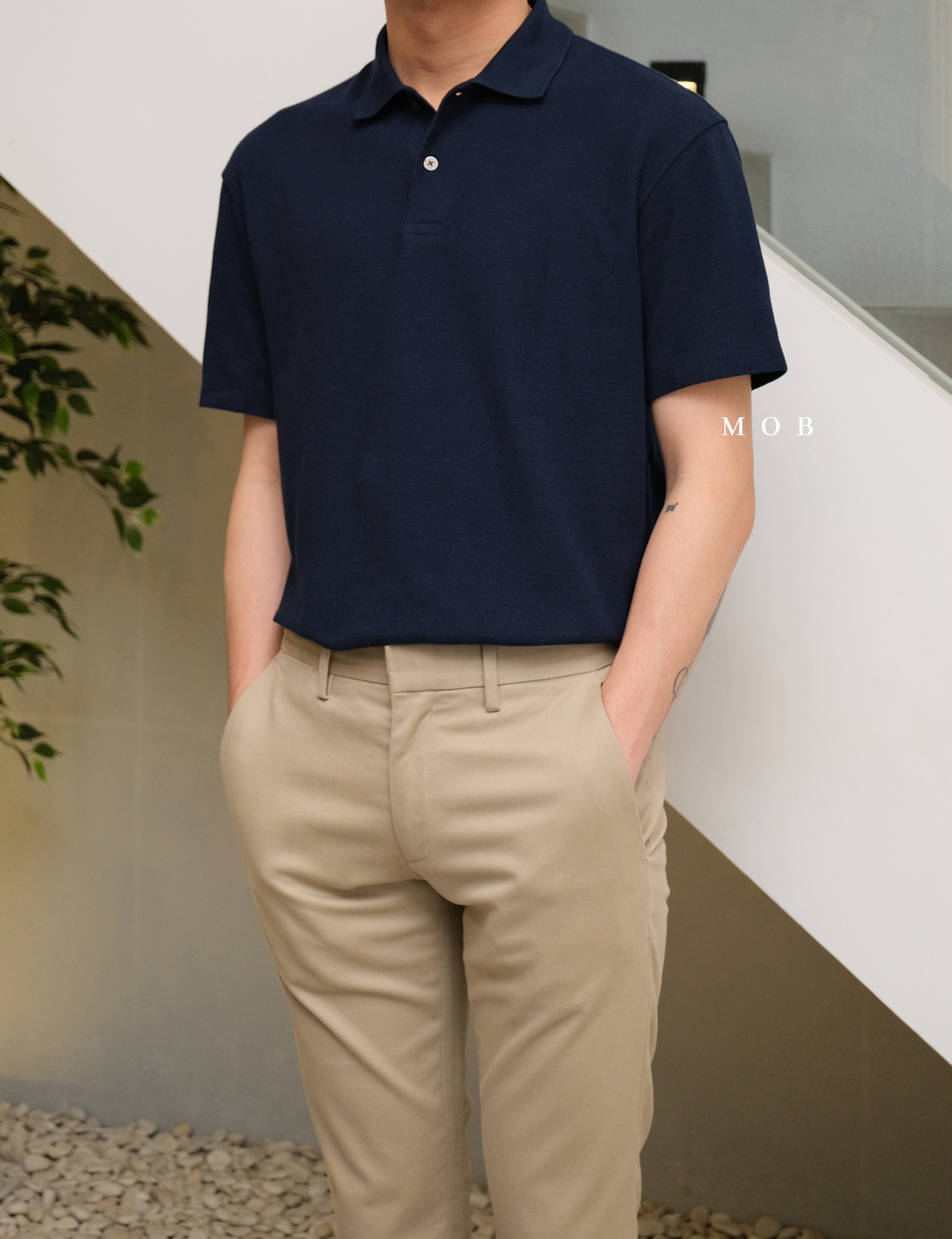 UNQPS01001 Waffle Polo Shirt Navy