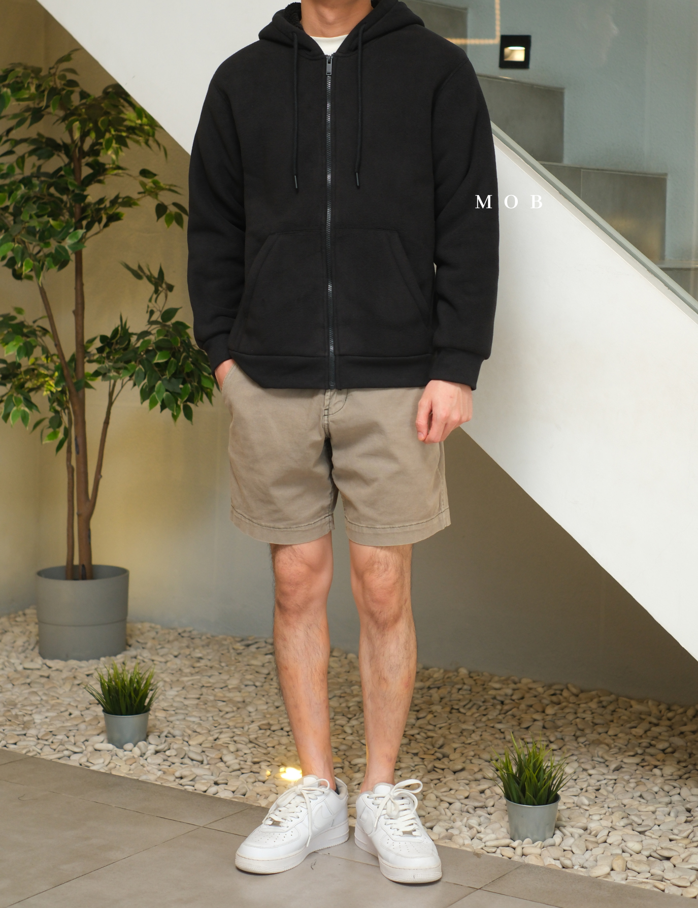 PHFZ02001 Fluffy Bonded Sherpa Full Zip Hoodie Black