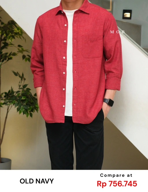 Image of ONLSS04002A Everyday Linen LS Shirt Red Brick