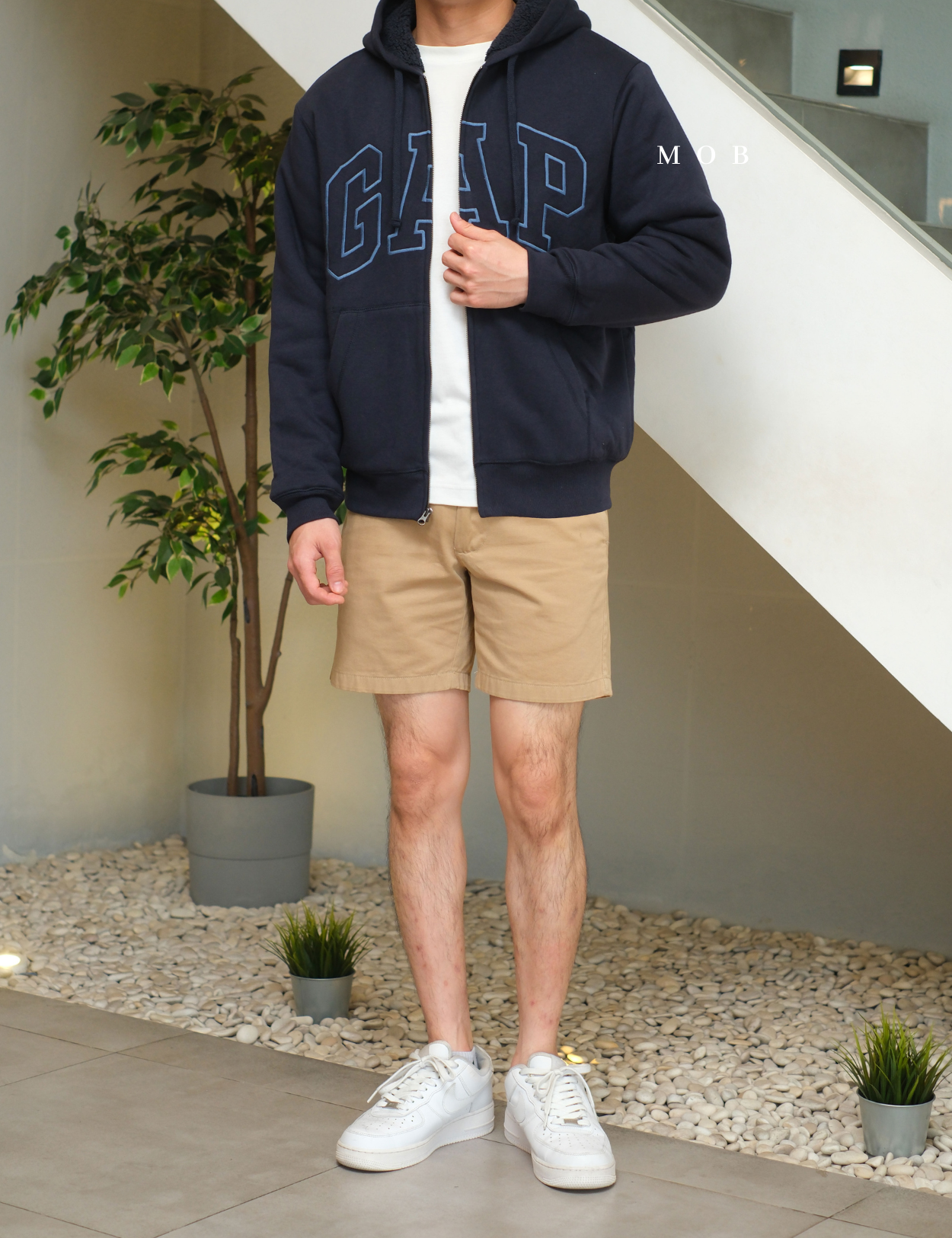 GPFZ03007 Relaxed Logo Sherpa Full Zip Hoodie Navy