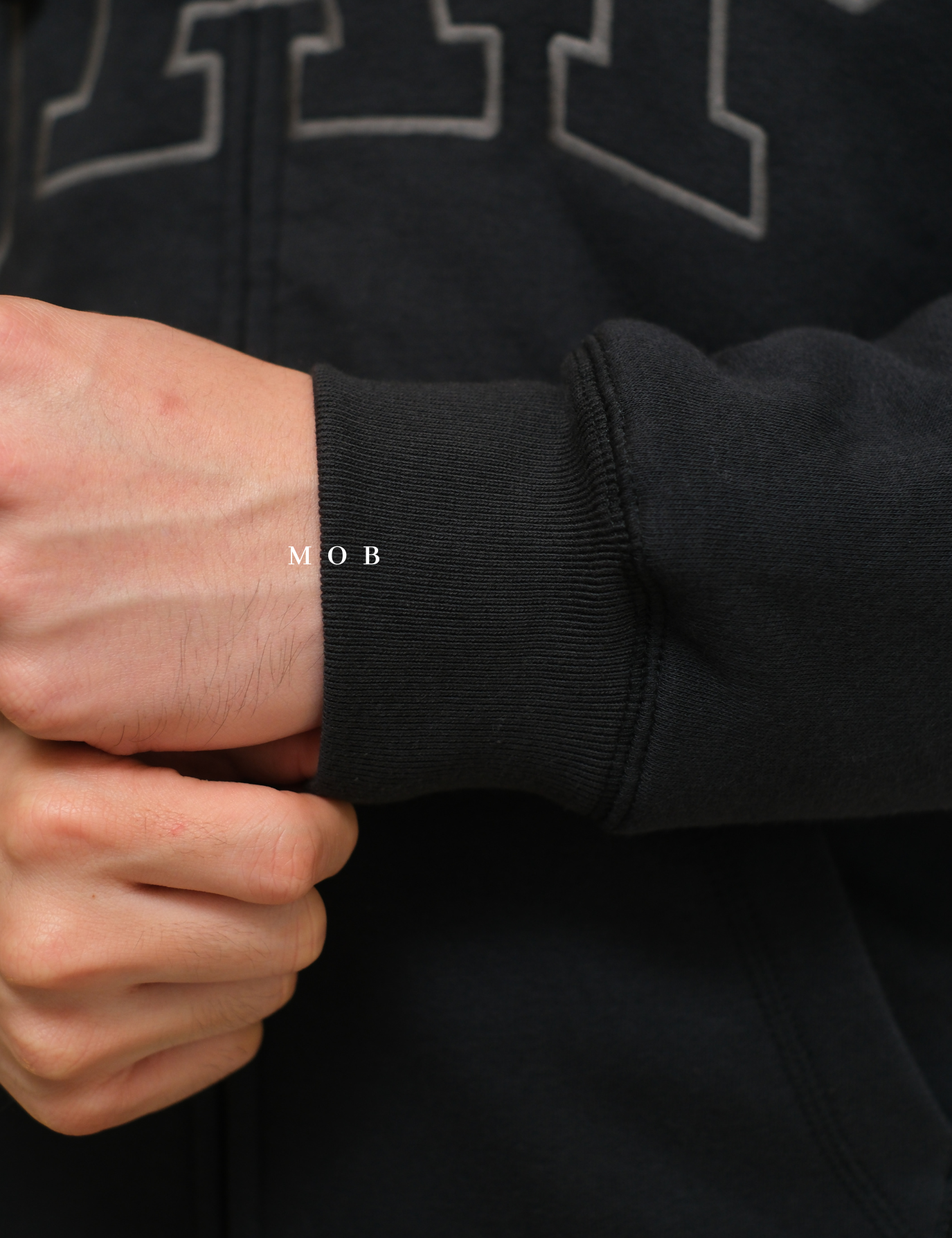 GPFZ03002 Relaxed Logo Sherpa Full Zip Hoodie Smoke Black