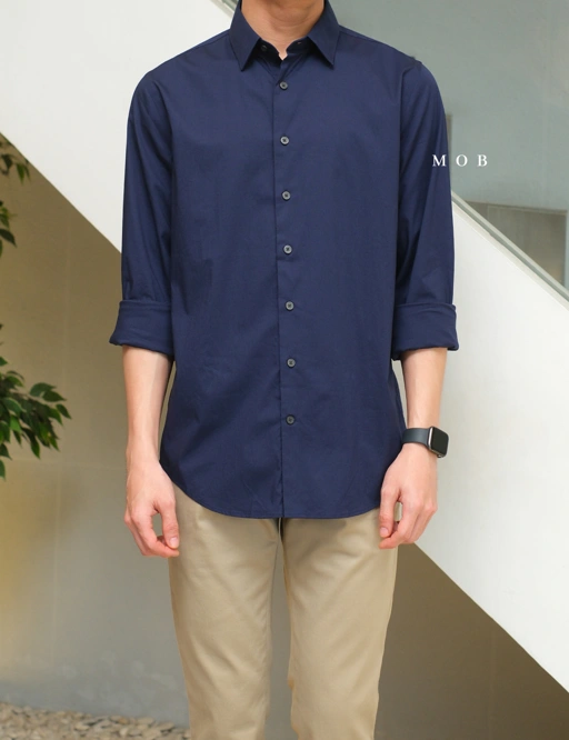 Image of EXLSS07006 FITTED Stretch 1MX LS Shirt Navy