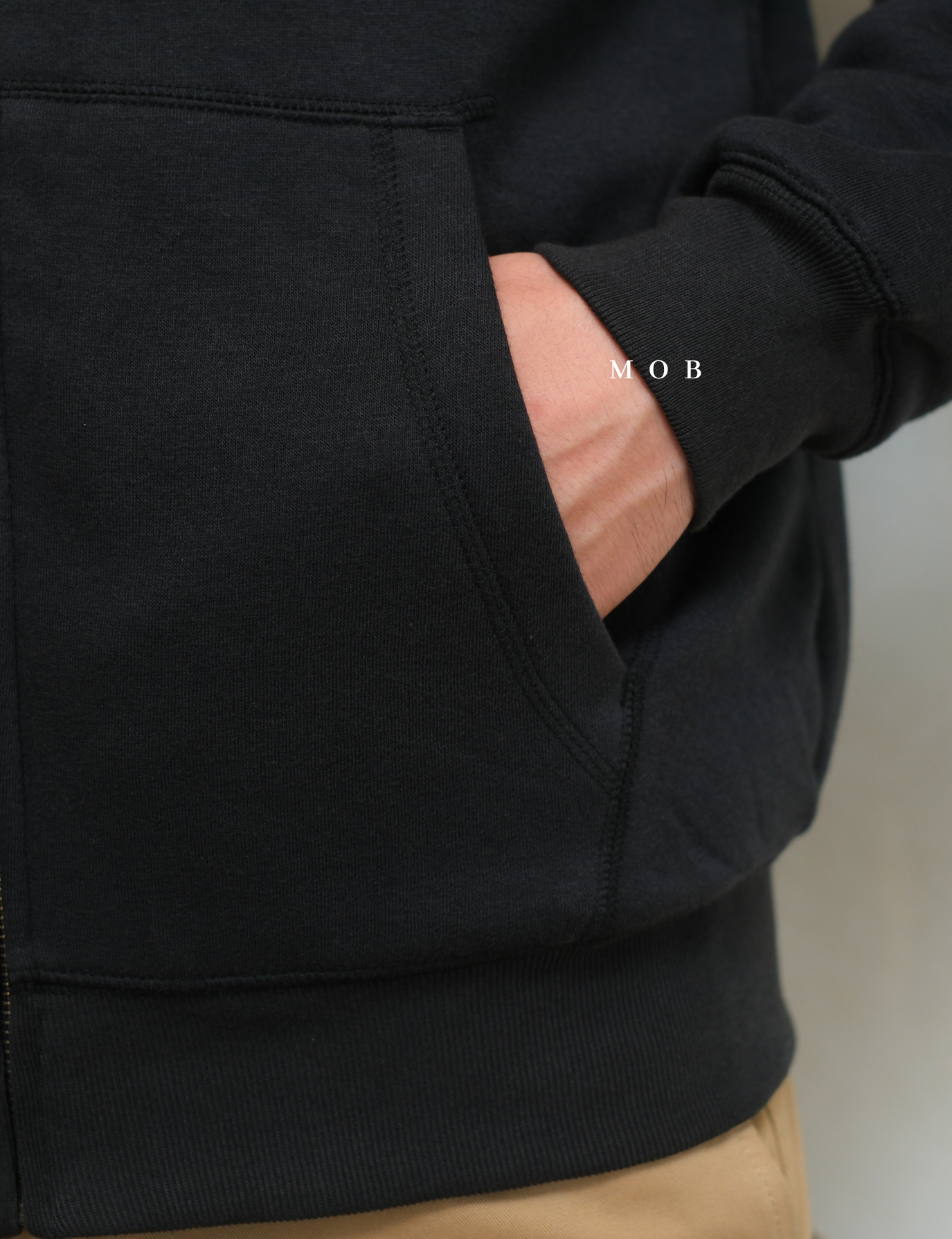 GPFZ03002 Relaxed Logo Sherpa Full Zip Hoodie Smoke Black