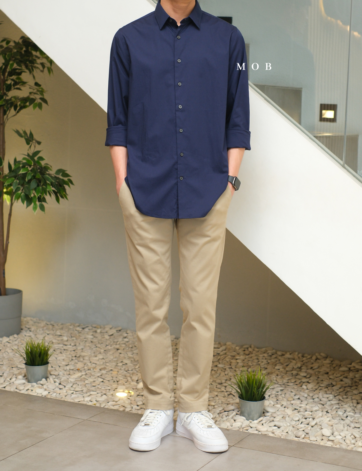 EXLSS07006 FITTED Stretch 1MX LS Shirt Navy