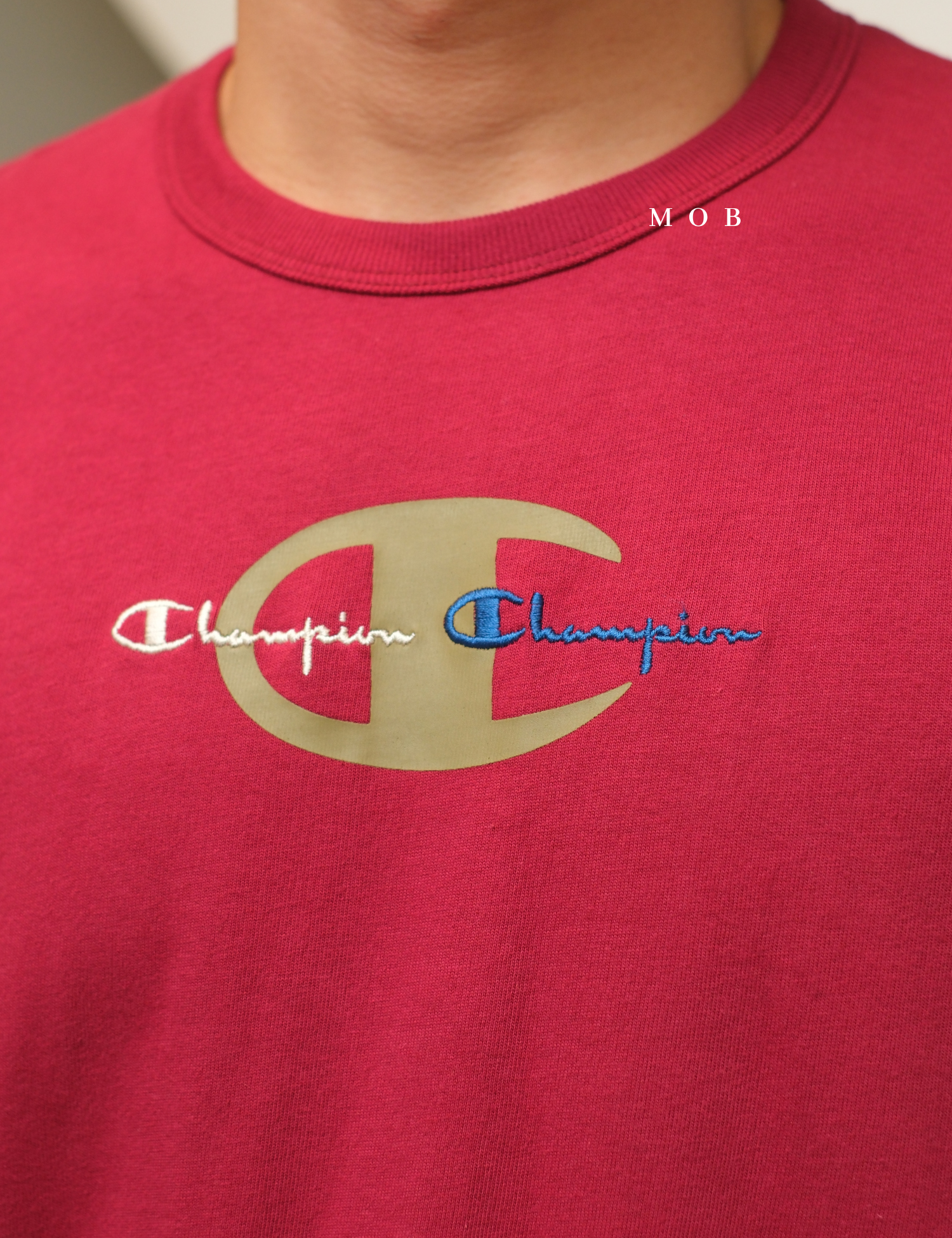 CHMPSST2004A Heritage Double Script Logo SS Tee Maroon