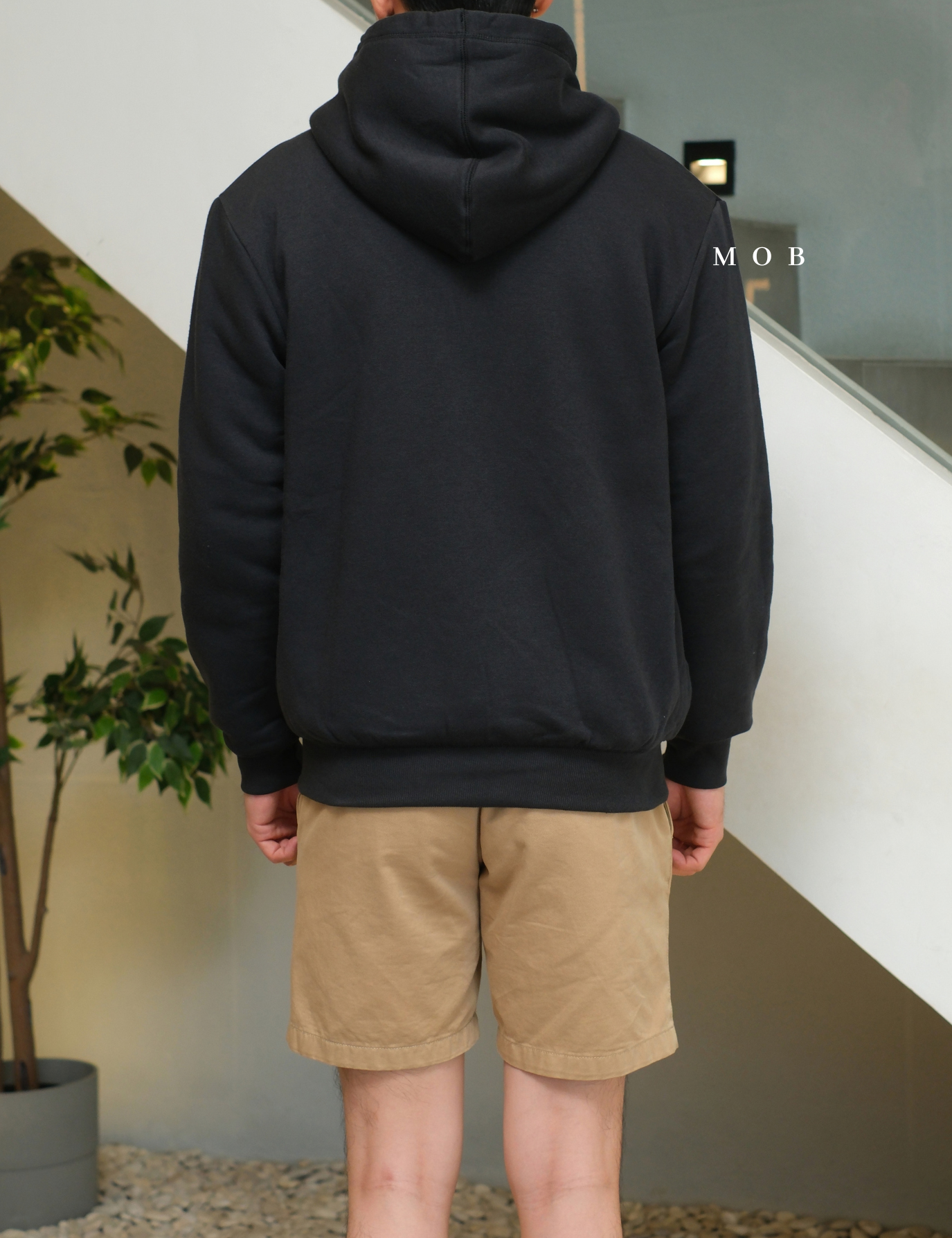 GPFZ03002 Relaxed Logo Sherpa Full Zip Hoodie Smoke Black